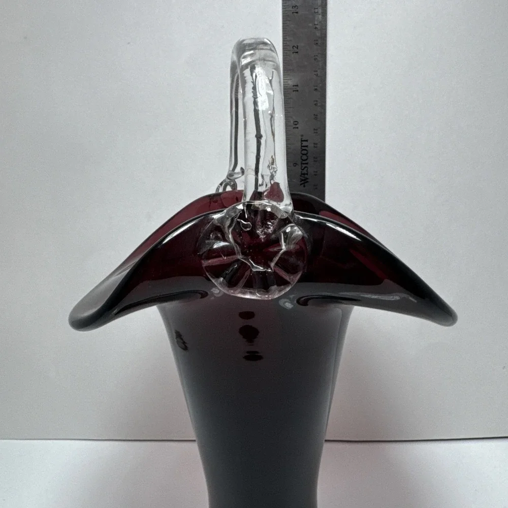 Vintage Purple and Clear Handblown Glass‎ Basket Vase 12 Inches